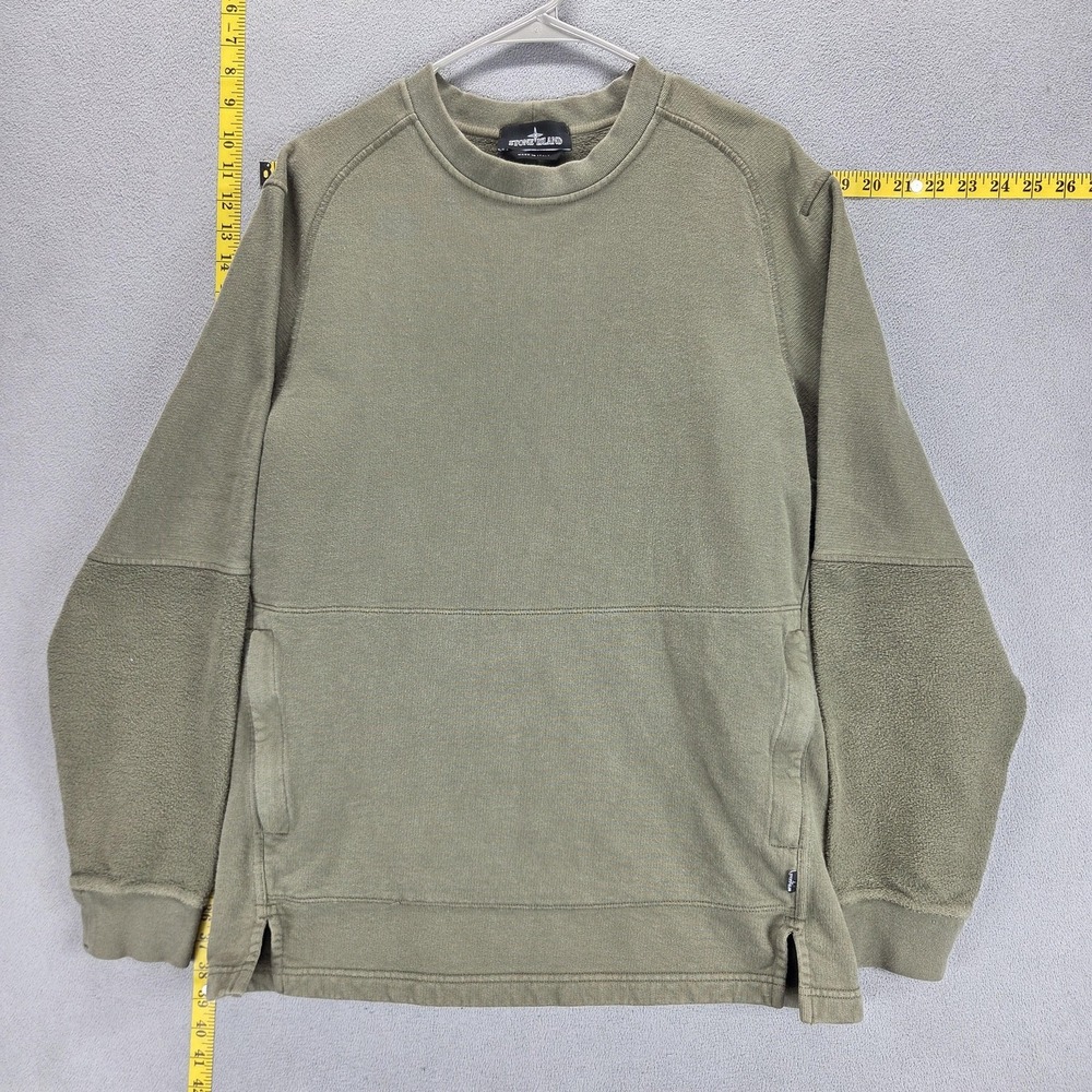 Stone Island Sweatshirt Mens XL Green Fleece Pullover Zip Pockets Made Italy